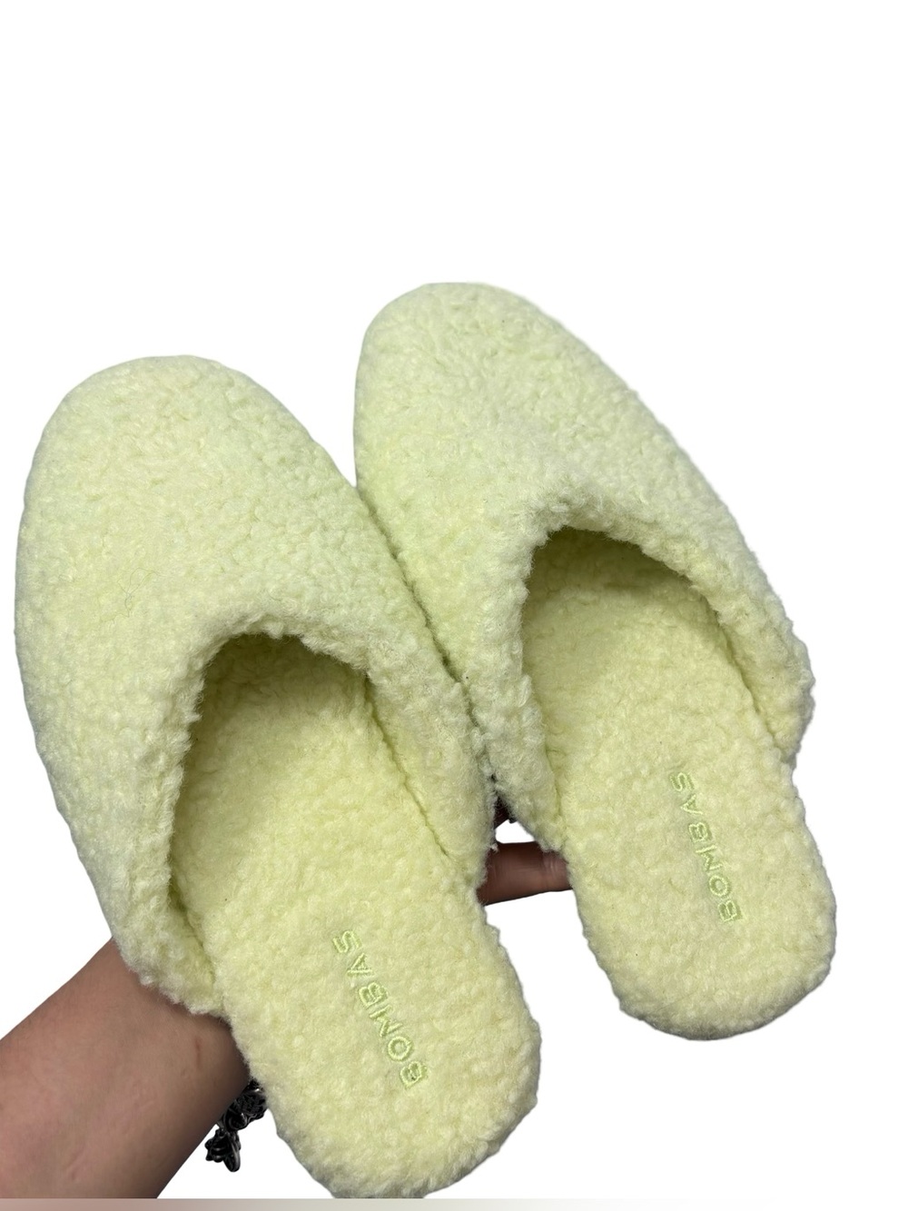 Bombas Sunday Mule Slipper Women's Light Meringue Yellow Green Sherpa Sz 6 RARE